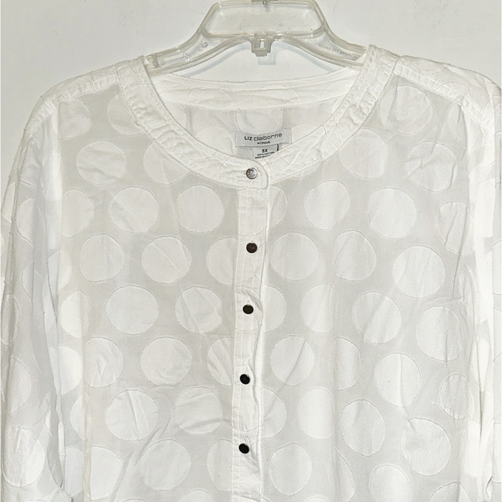 Liz Claiborne Semi Sheer Bright White  Smock style Top EUC 3X - Picture 2 of 7